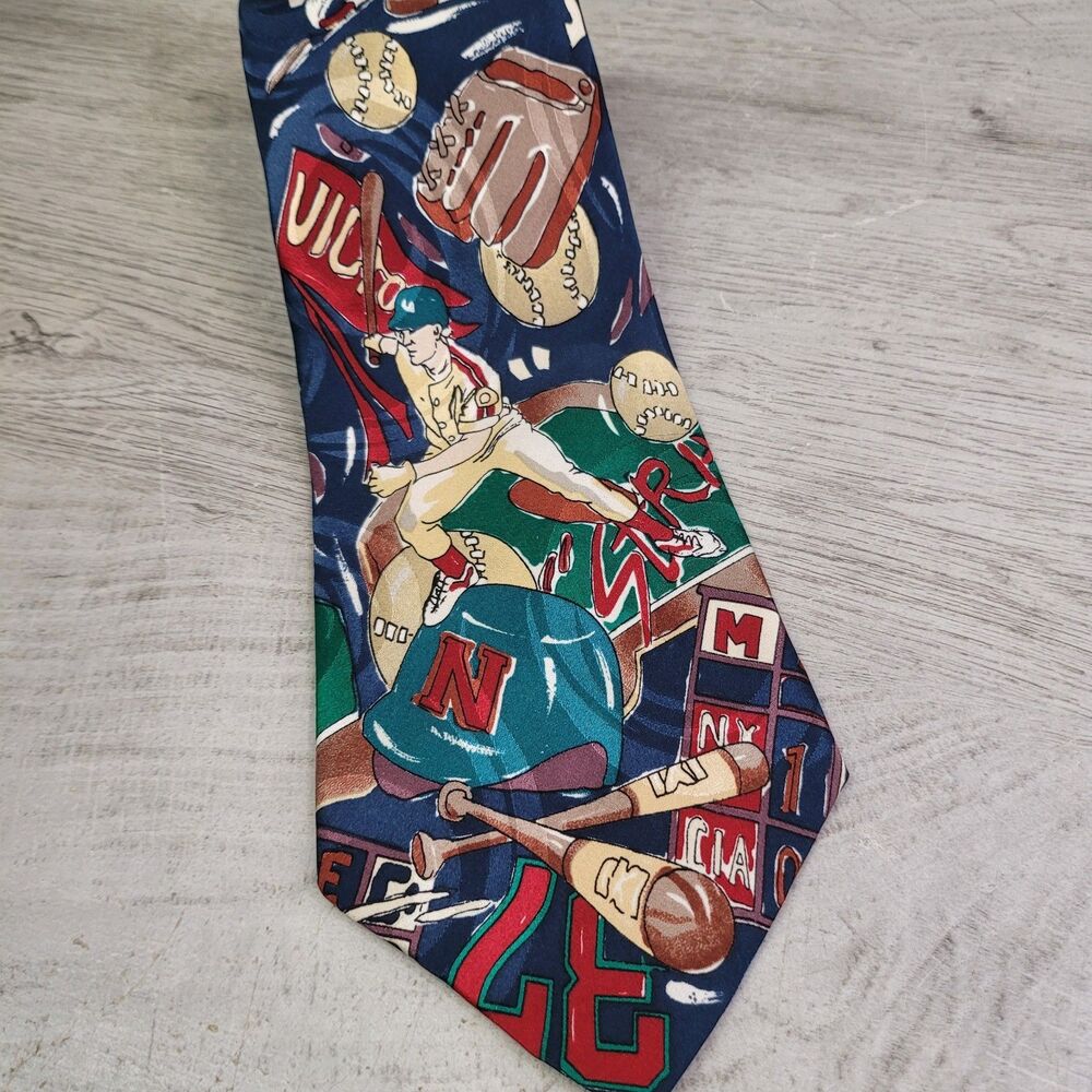 Burma Bibas Mens Necktie Tie Baseball Art Silk USA EUC
